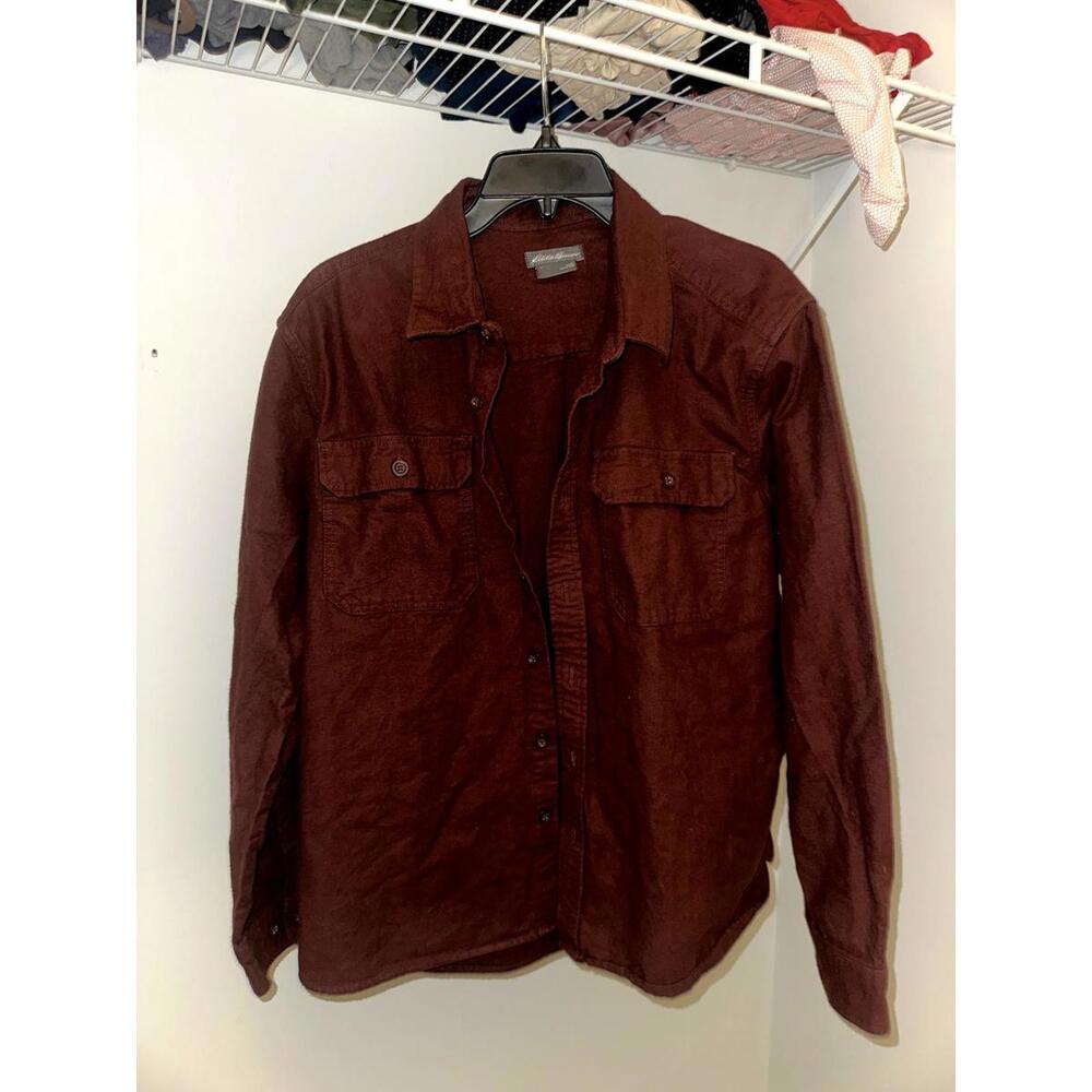 Eddie Bauer Maroon Long Sleeve Button-Up Shirt –Men's Large –Casual Outdoor